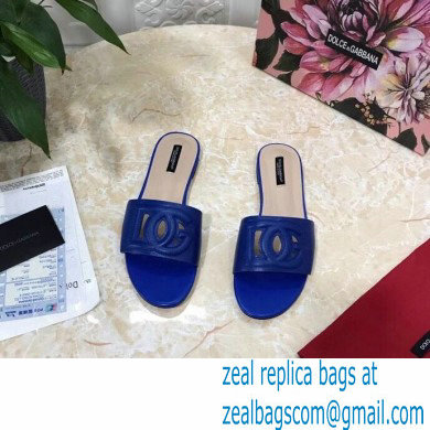 Dolce  &  Gabbana Calfskin Flat Sliders Blue With DG Millennials Logo 2021